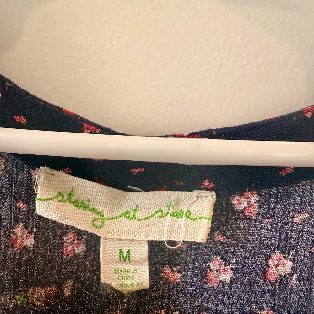 Y2K Navy Blue Cold Shoulder Floral Dress (Cottagecore) - Picture 3 of 4